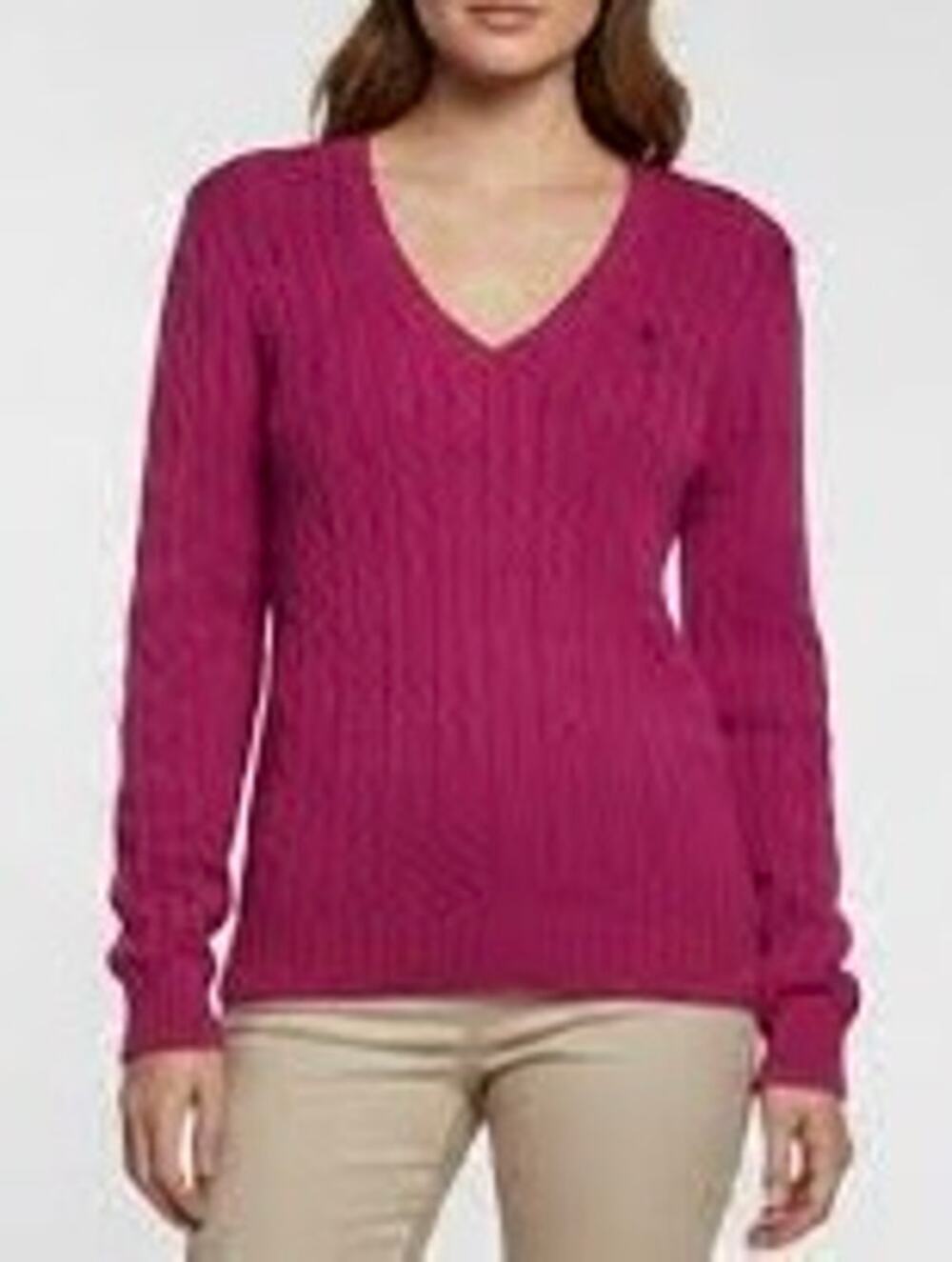 Ralph Lauren Sport Sweater Women’s Size Small Cable Knit V Neck Pullover Pink